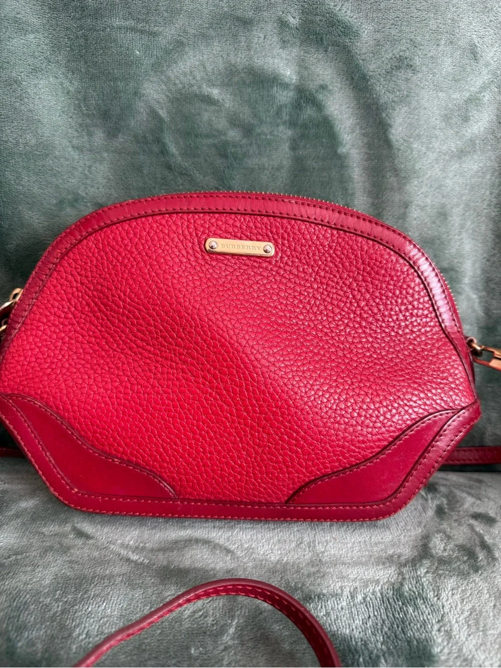 Burberry Red Pebbled Leather Dome Crossbody Bag with Gold Hardware - Picture 4 of 13